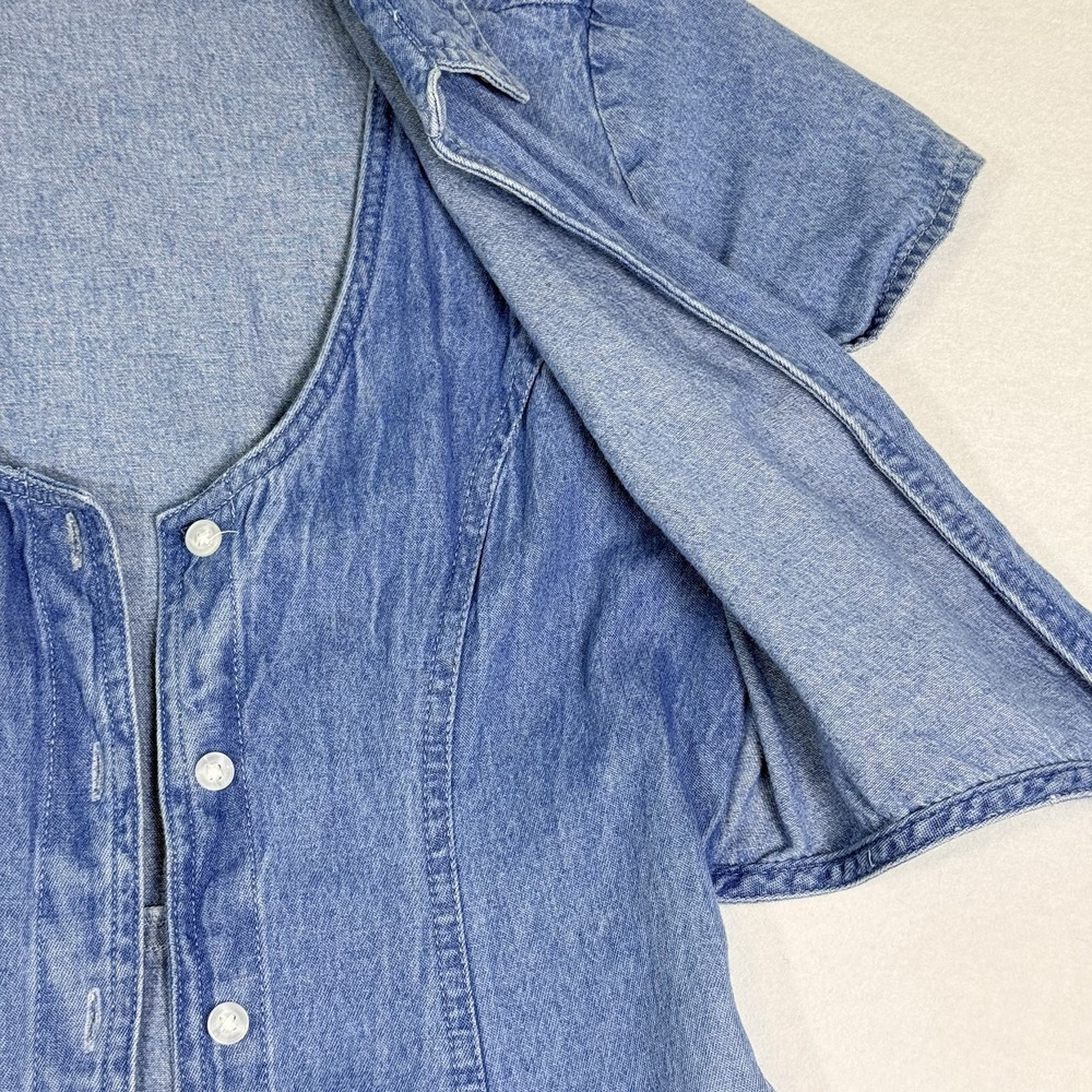 ASOS Denim Tie-Front Mini Dress 100% Cotton US size 0 Cottagecore Western Summer - Picture 11 of 16